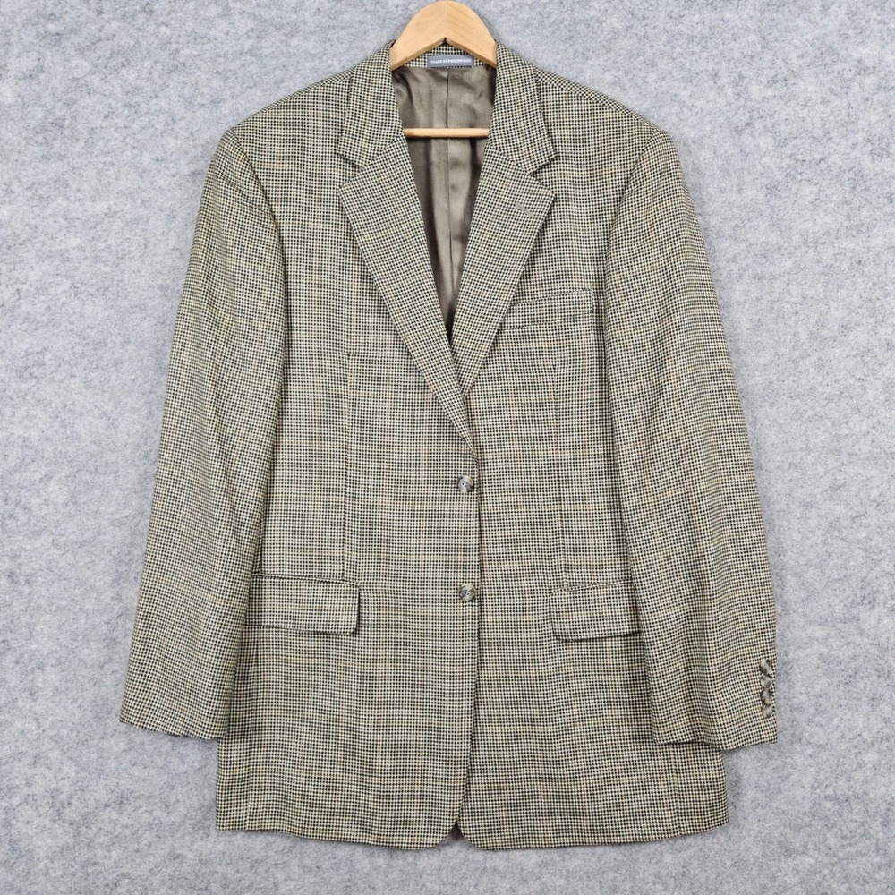 Warren Sewell Mens Size 42L Beige Houndstooth Blazer Baby Alpaca/Wool/Silk Blend